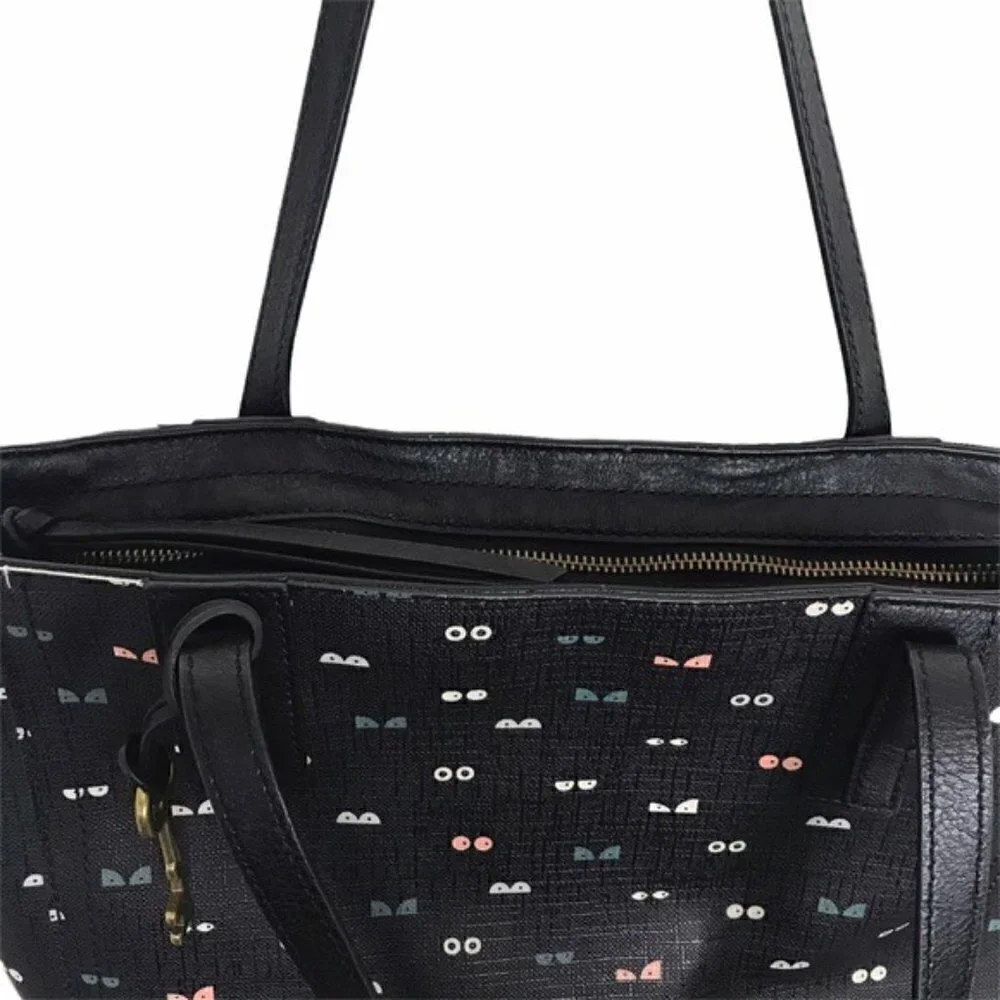 Fossil Black Vegan Leather Glowy Eyes Tote